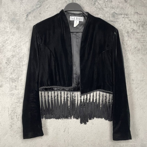 Vintage 80s Whimsigoth Velvet Cropped Fringe Tassel Evening Jacket Small Travel - Picture 2 of 9